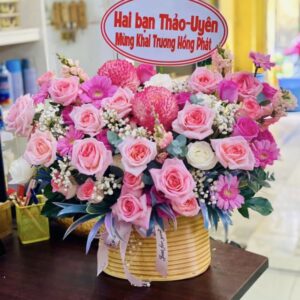 giỏ hoa hồng pastel khai trương – pink prosper
