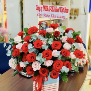 giỏ hoa hồng khai trương – scarlet prosperity