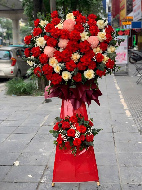 hoa khai trương tone đỏ